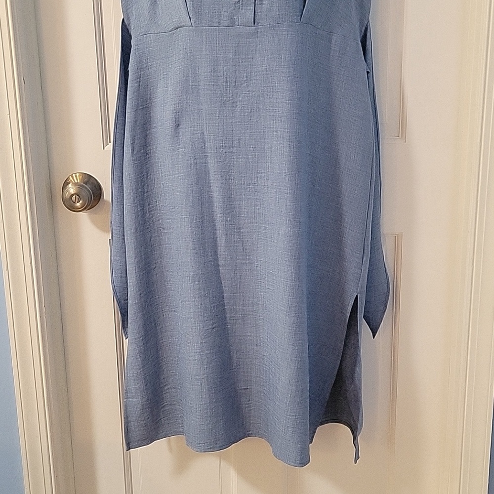Emma & Michele Light Blue Sleeveless Midi Shirt Dress with Waist Tie - Picture 4 of 11